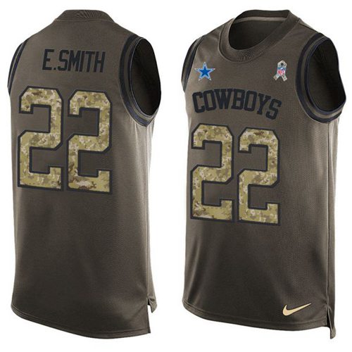 Nike Cowboys #22 Emmitt Smith Green Men's Stitched NFL Limited Salute To Service Tank Top Jersey - Click Image to Close