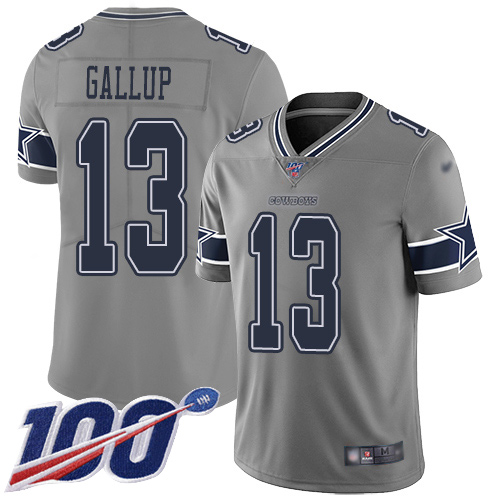 Cowboys #13 Michael Gallup Gray Men's Stitched Football Limited Inverted Legend 100th Season Jersey - Click Image to Close