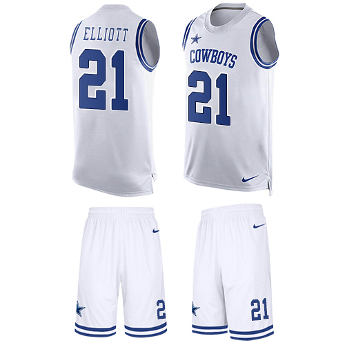 Nike Cowboys #21 Ezekiel Elliott White Men's Stitched NFL Limited Tank Top Suit Jersey - Click Image to Close