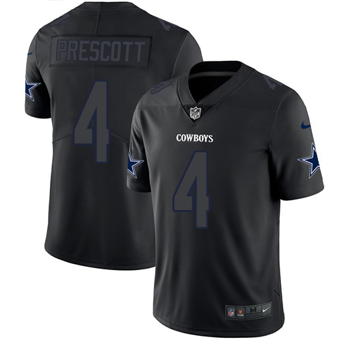 Nike Cowboys #4 Dak Prescott Black Men's Stitched NFL Limited Rush Impact Jersey