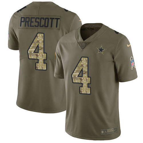 Nike Cowboys #4 Dak Prescott Olive/Camo Men's Stitched NFL Limited 2017 Salute To Service Jersey