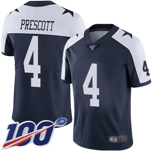 Cowboys #4 Dak Prescott Navy Blue Thanksgiving Men's Stitched Football 100th Season Vapor Throwback Limited Jersey - Click Image to Close