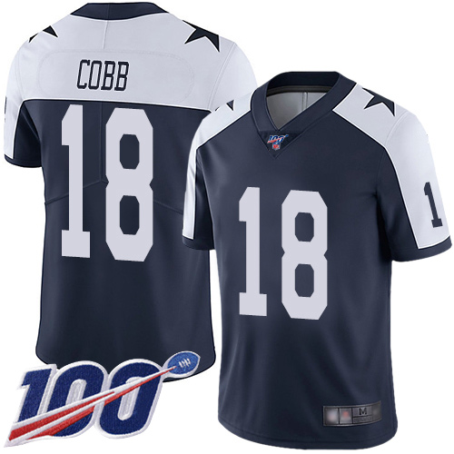 Cowboys #18 Randall Cobb Navy Blue Thanksgiving Men's Stitched Football 100th Season Vapor Throwback Limited Jersey