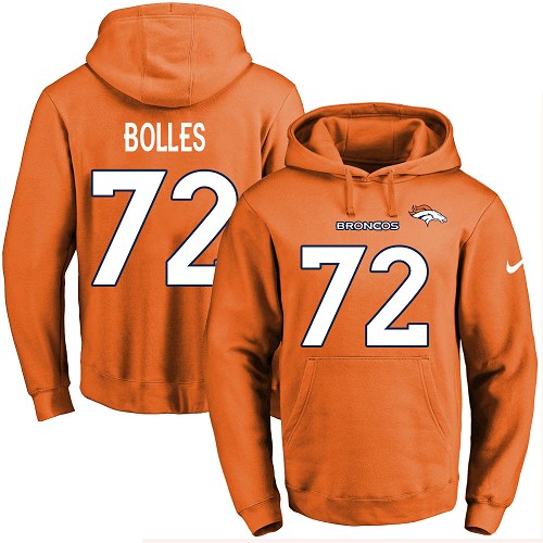 Nike Broncos #72 Garett Bolles Orange Name & Number Pullover NFL Hoodie