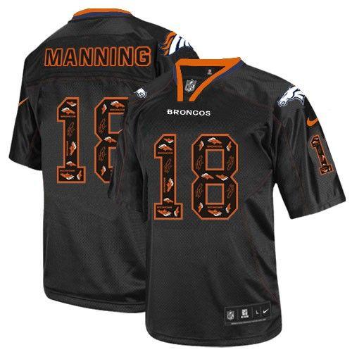 Nike Broncos #18 Peyton Manning New Lights Out Black Men's Stitched NFL Elite Jersey - Click Image to Close