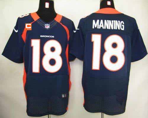 Nike Broncos #18 Peyton Manning Navy Blue With C Patch Men's Stitched NFL Elite Jersey