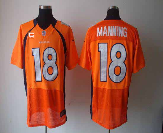 Nike Broncos #18 Peyton Manning Orange Team Color With C Patch Men's Stitched NFL Elite Jersey