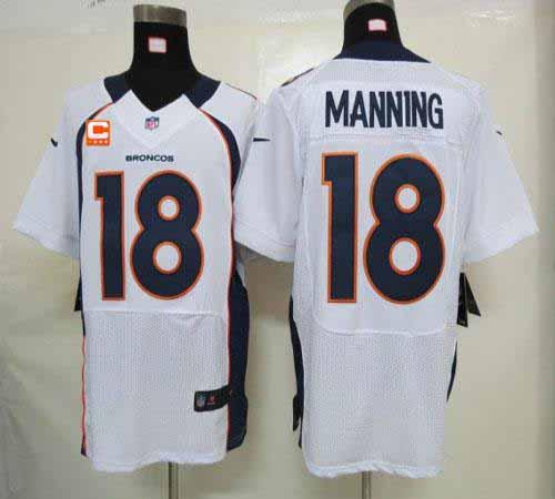 Nike Broncos #18 Peyton Manning White With C Patch Men's Stitched NFL Elite Jersey