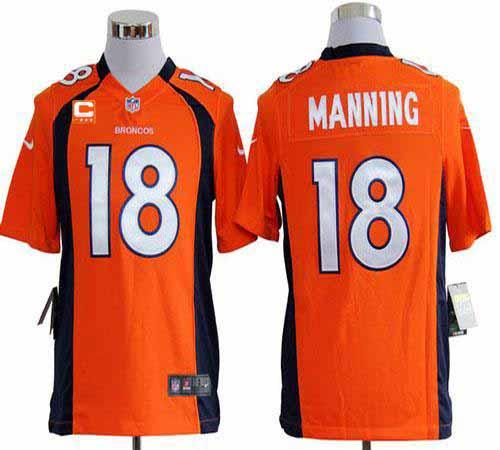 Nike Broncos #18 Peyton Manning Orange Team Color With C Patch Men's Stitched NFL Game Jersey