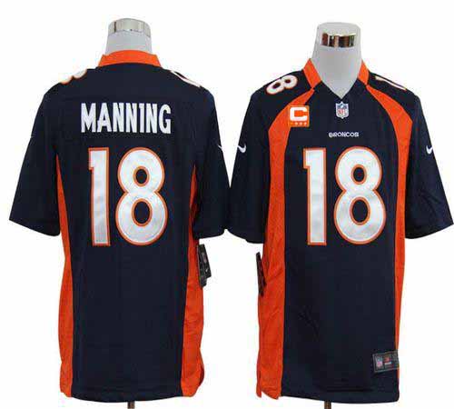 Nike Broncos #18 Peyton Manning Navy Blue Alternate With C Patch Men's Stitched NFL Game Jersey