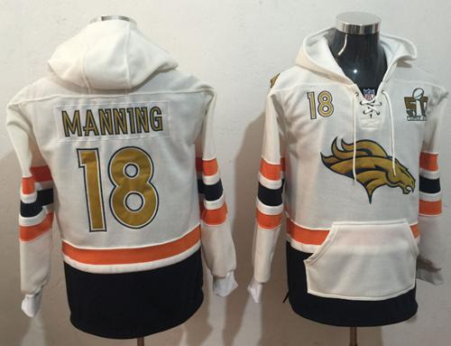 Nike Broncos #18 Peyton Manning White(Gold No.) Name & Number Pullover NFL Hoodie