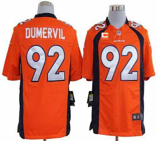 Nike Broncos #92 Elvis Dumervil Orange Team Color With C Patch Men's Stitched NFL Game Jersey - Click Image to Close