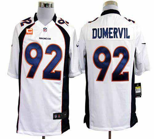 Nike Broncos #92 Elvis Dumervil White With C Patch Men's Stitched NFL Game Jersey