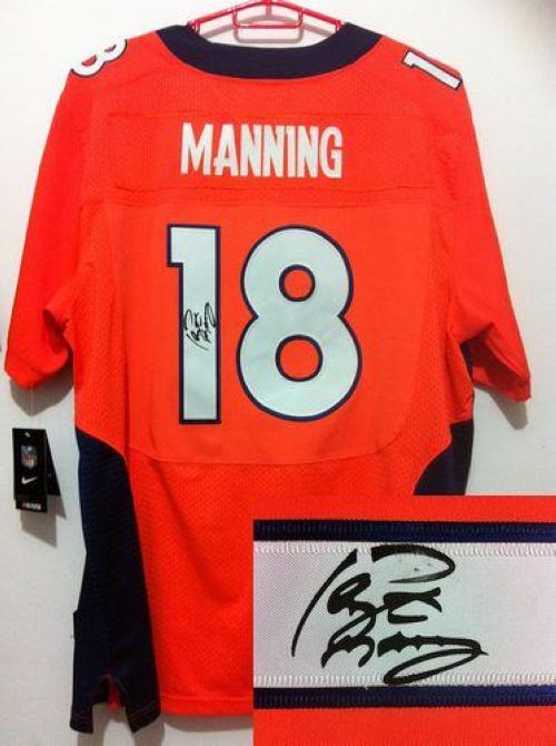 Nike Broncos #18 Peyton Manning Orange Team Color Men's Stitched NFL Elite Autographed Jersey