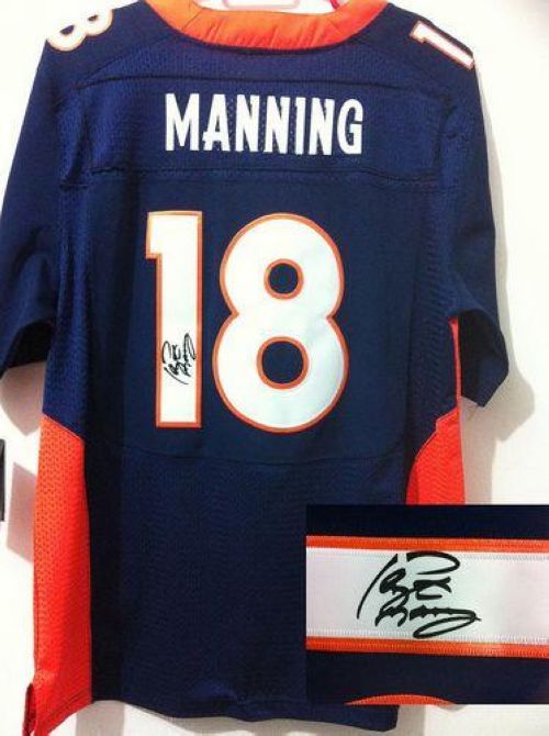 Nike Broncos #18 Peyton Manning Navy Blue Alternate Men's Stitched NFL Elite Autographed Jersey