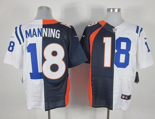 Nike Broncos #18 Peyton Manning Navy Blue/White Men's Stitched NFL Elite Split Colts Jersey