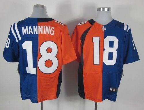 Nike Broncos #18 Peyton Manning Orange/Royal Blue Men's Stitched NFL Elite Split Colts Jersey