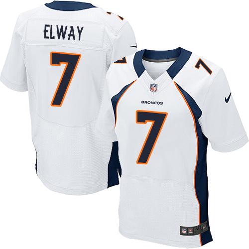 Nike Broncos #7 John Elway White Men's Stitched NFL Elite Jersey - Click Image to Close