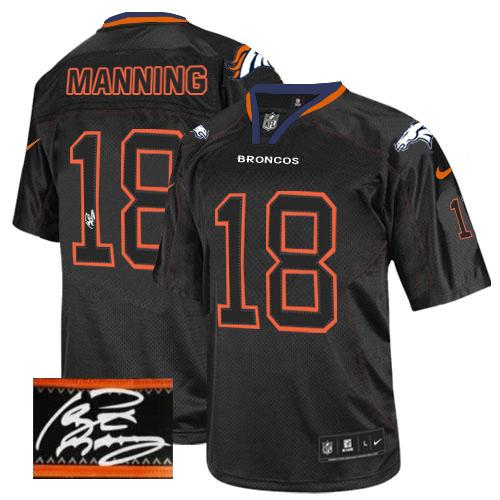 Nike Broncos #18 Peyton Manning Lights Out Black Men's Stitched NFL Elite Autographed Jersey - Click Image to Close