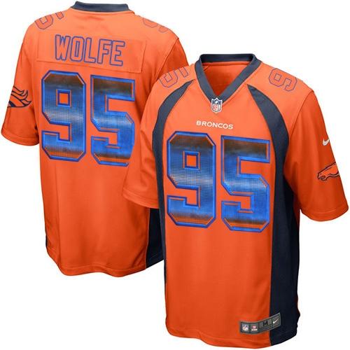 Nike Broncos #95 Derek Wolfe Orange Team Color Men's Stitched NFL Limited Strobe Jersey