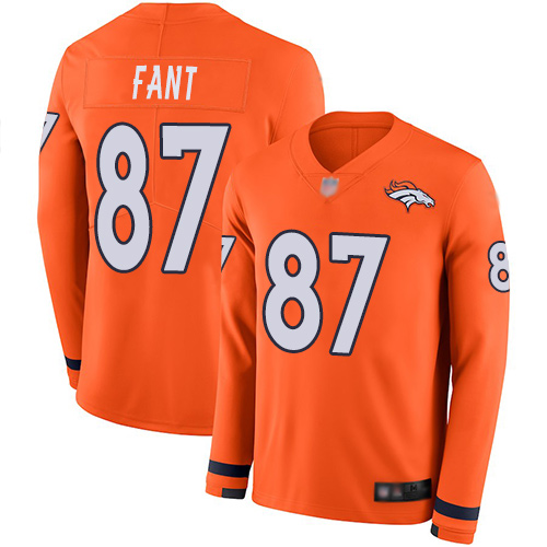 Nike Broncos #87 Noah Fant Orange Team Color Men's Stitched NFL Limited Therma Long Sleeve Jersey