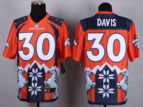 Nike Broncos #30 Terrell Davis Orange Men's Stitched NFL Elite Noble Fashion Jersey - Click Image to Close