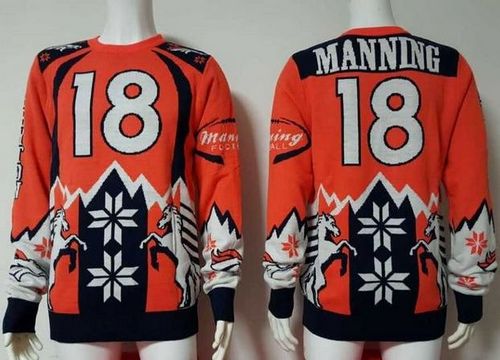 Nike Broncos #18 Peyton Manning Orange/Navy Blue Men's Ugly Sweater