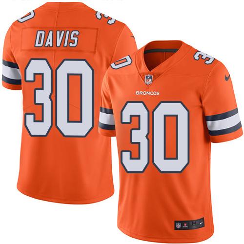 Nike Broncos #30 Terrell Davis Orange Men's Stitched NFL Limited Rush Jersey