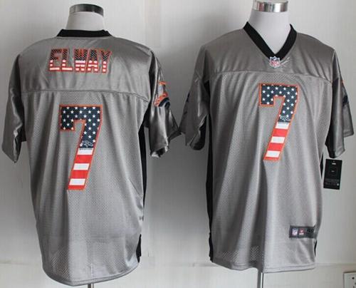 Nike Broncos #7 John Elway Grey Men's Stitched NFL Elite USA Flag Fashion Jersey - Click Image to Close