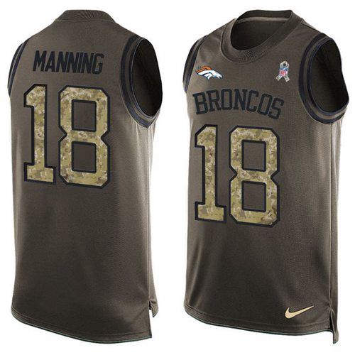 Nike Broncos #18 Peyton Manning Green Men's Stitched NFL Limited Salute To Service Tank Top Jersey