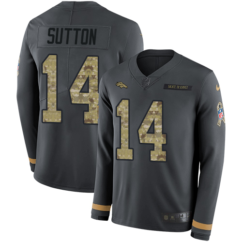 Nike Broncos #14 Courtland Sutton Anthracite Salute to Service Men's Stitched NFL Limited Therma Long Sleeve Jersey - Click Image to Close