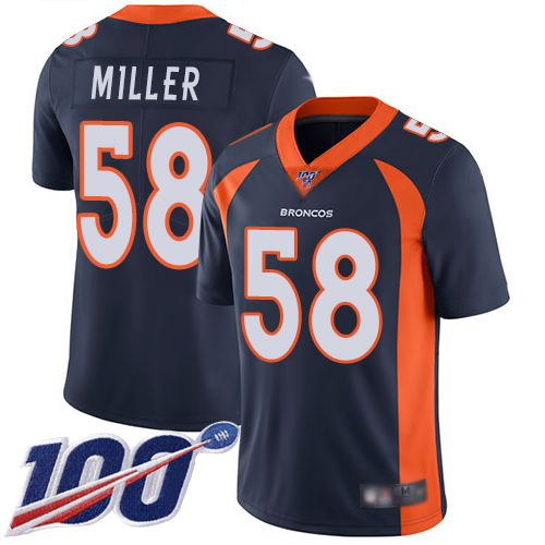 Broncos #58 Von Miller Navy Blue Alternate Men's Stitched Football 100th Season Vapor Limited Jersey