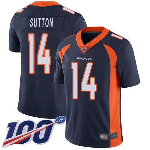 Broncos #14 Courtland Sutton Navy Blue Alternate Men's Stitched Football 100th Season Vapor Limited Jersey