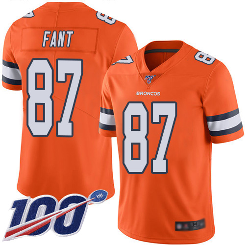 Broncos #87 Noah Fant Orange Men's Stitched Football Limited Rush 100th Season Jersey - Click Image to Close