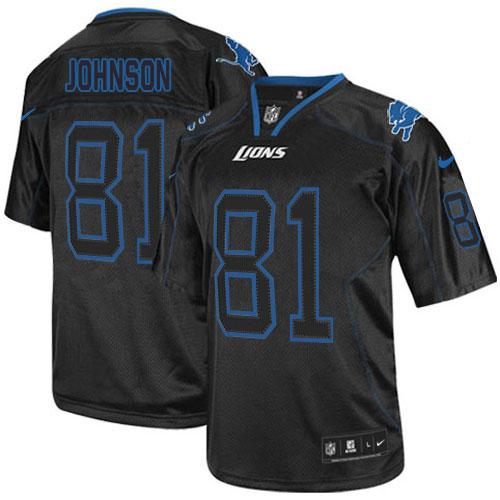 Nike Lions #81 Calvin Johnson Lights Out Black Men's Stitched NFL Elite Jersey - Click Image to Close