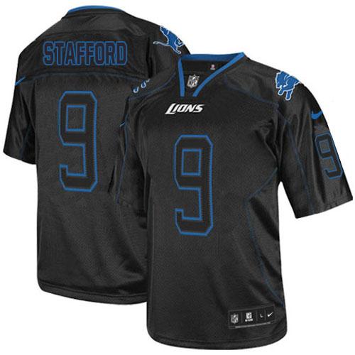 Nike Lions #9 Matthew Stafford Lights Out Black Men's Stitched NFL Elite Jersey - Click Image to Close