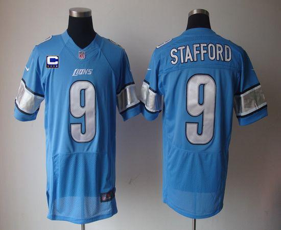 Nike Lions #9 Matthew Stafford Blue Team Color With C Patch Men's Stitched NFL Elite Jersey