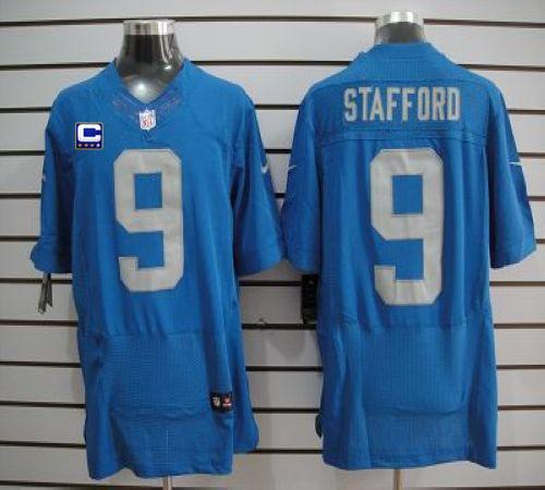 Nike Lions #9 Matthew Stafford Blue Alternate Throwback With C Patch Men's Stitched NFL Elite Jersey