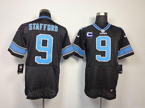 Nike Lions #9 Matthew Stafford Black Alternate With C Patch Men's Stitched NFL Elite Jersey