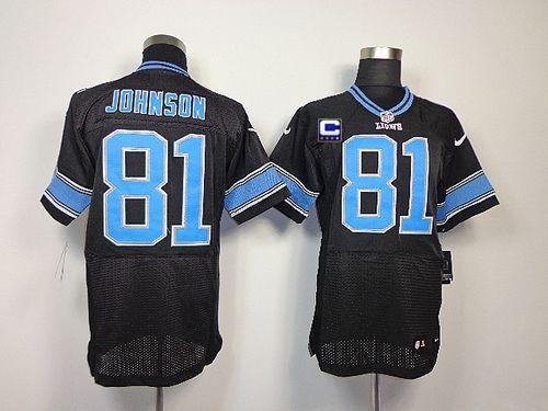 Nike Lions #81 Calvin Johnson Black Alternate With C Patch Men's Stitched NFL Elite Jersey