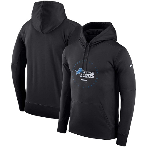 Men's Detroit Lions Nike Black Sideline Property Of Wordmark Logo Performance Pullover Hoodie