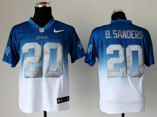 Nike Lions #20 Barry Sanders Blue/White Men's Stitched NFL Elite Fadeaway Fashion Jersey