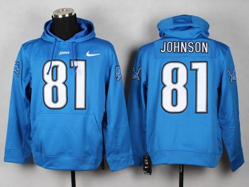 Detroit Lions #81 Calvin Johnson Pullover NFL Hoodie Blue - Click Image to Close