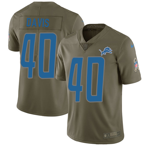 Nike Lions #40 Jarrad Davis Olive Men's Stitched NFL Limited 2017 Salute to Service Jersey