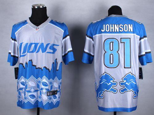 Nike Lions #81 Calvin Johnson Blue Men's Stitched NFL Elite Noble Fashion Jersey