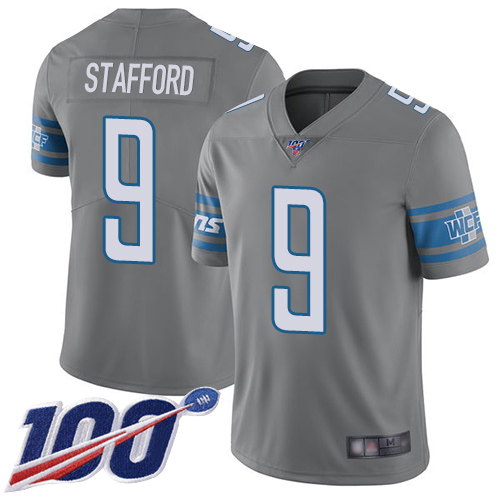 Lions #9 Matthew Stafford Gray Men's Stitched Football Limited Rush 100th Season Jersey