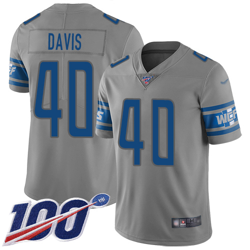 Lions #40 Jarrad Davis Gray Men's Stitched Football Limited Inverted Legend 100th Season Jersey