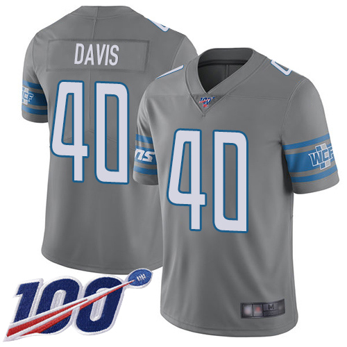 Lions #40 Jarrad Davis Gray Men's Stitched Football Limited Rush 100th Season Jersey