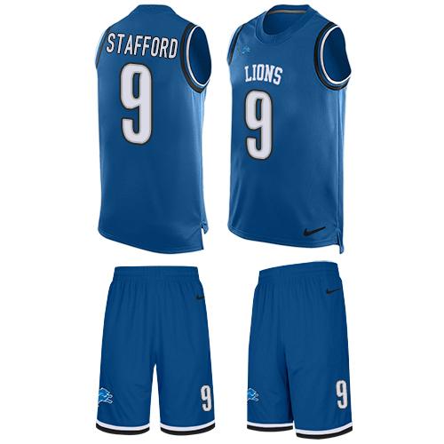 Nike Lions #9 Matthew Stafford Blue Team Color Men's Stitched NFL Limited Tank Top Suit Jersey