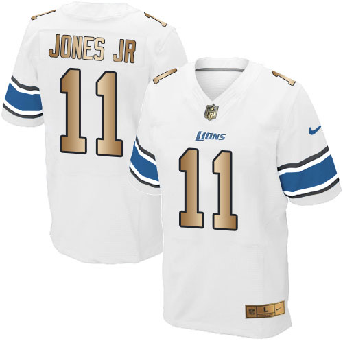 Nike Lions #11 Marvin Jones Jr White Men's Stitched NFL Elite Gold Jersey - Click Image to Close